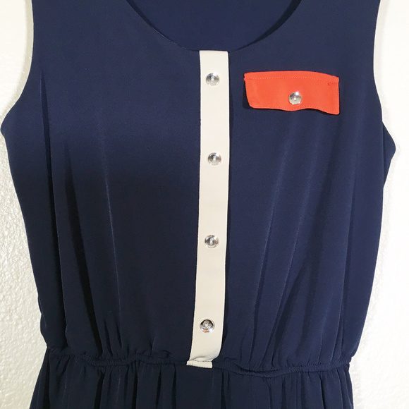 Sweet Storm Navy, Cream, & Orange Sleeveless Dress - Picture 3 of 5